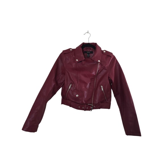 Forever 21 Flex Leather Jacket Maroon Size XS Women's Red Colored Crop - Picture 1 of 4